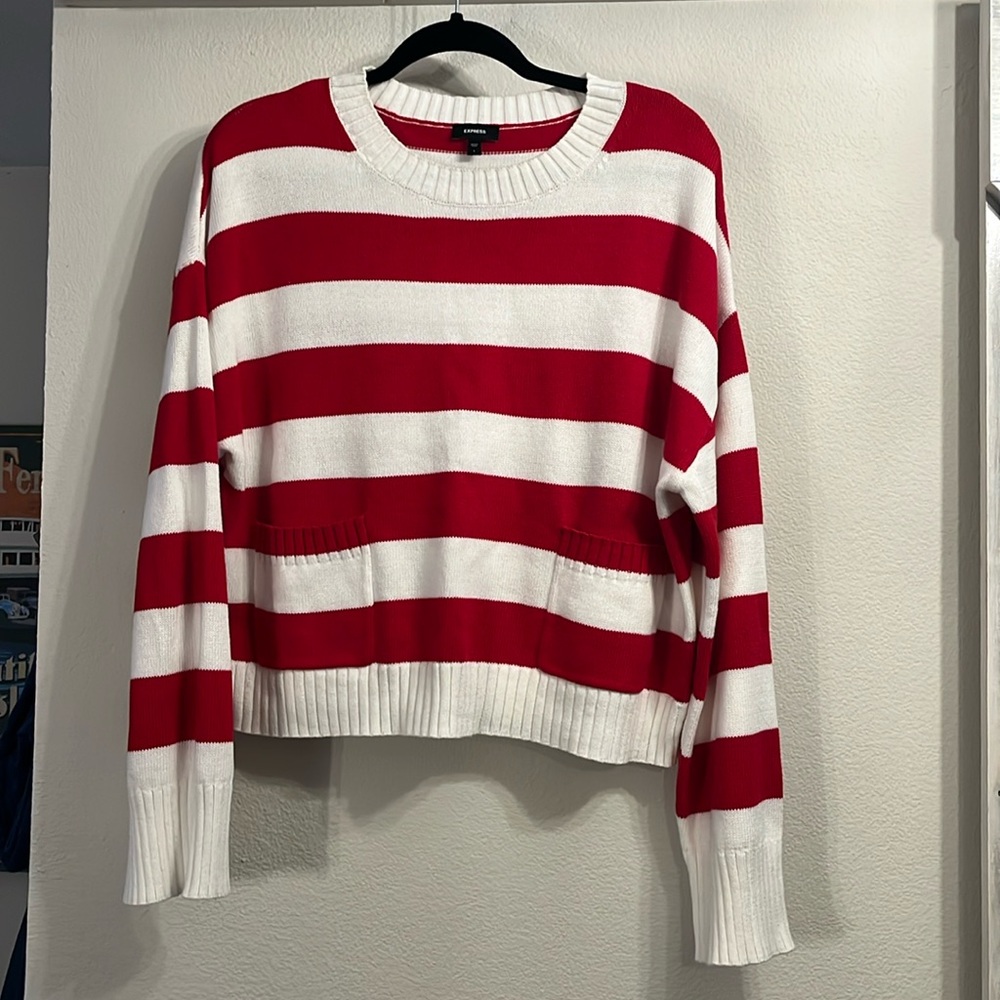 Express Crop striped sweater with pockets